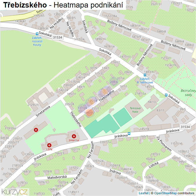 Mapa Třebízského - Firmy v ulici.