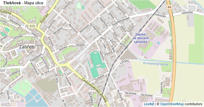 Třešňová - mapa ulice