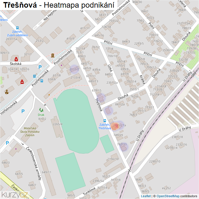 Mapa Třešňová - Firmy v ulici.