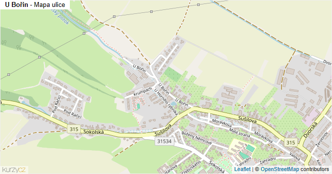 U Bořin - mapa ulice