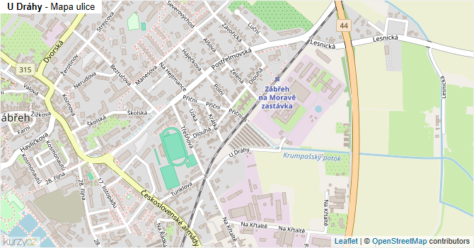 U Dráhy - mapa ulice