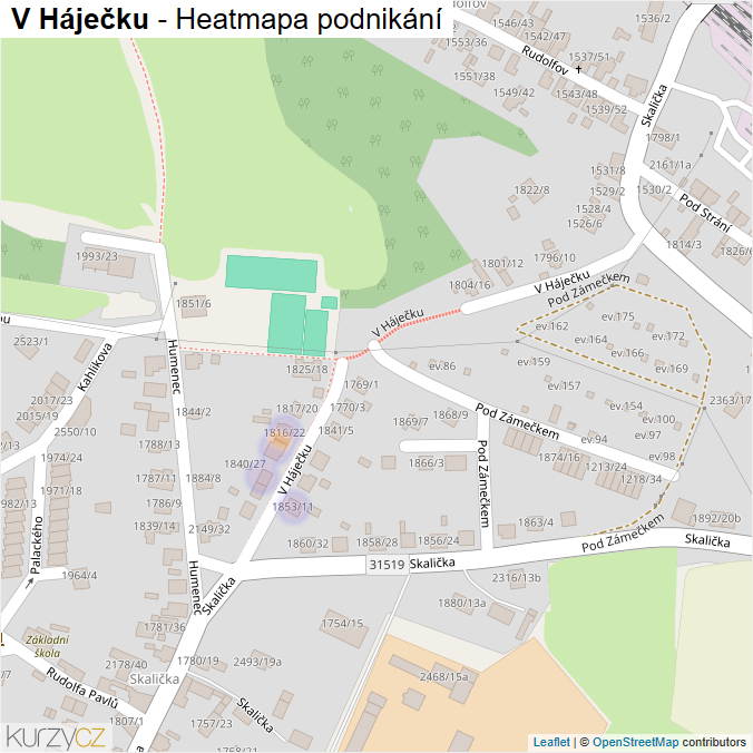 Mapa V Háječku - Firmy v ulici.