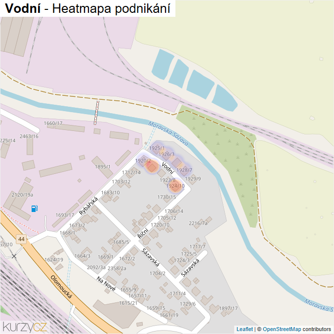Mapa Vodní - Firmy v ulici.