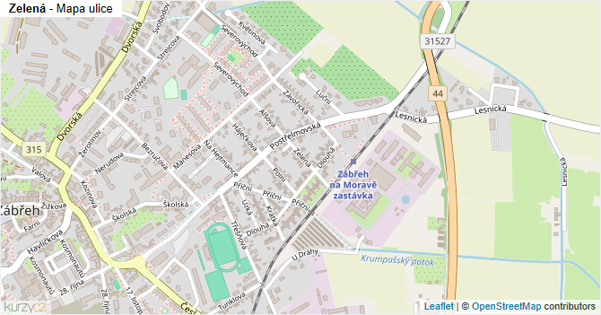 Zelená - mapa ulice
