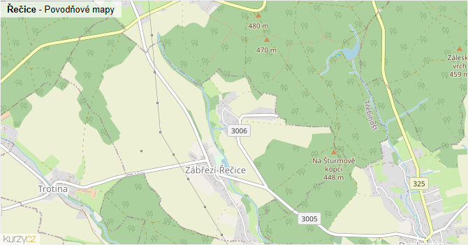 Řečice - záplavové mapy stoleté vody