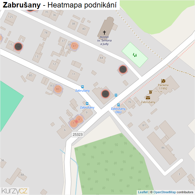 Mapa Zabrušany - Firmy v obci.