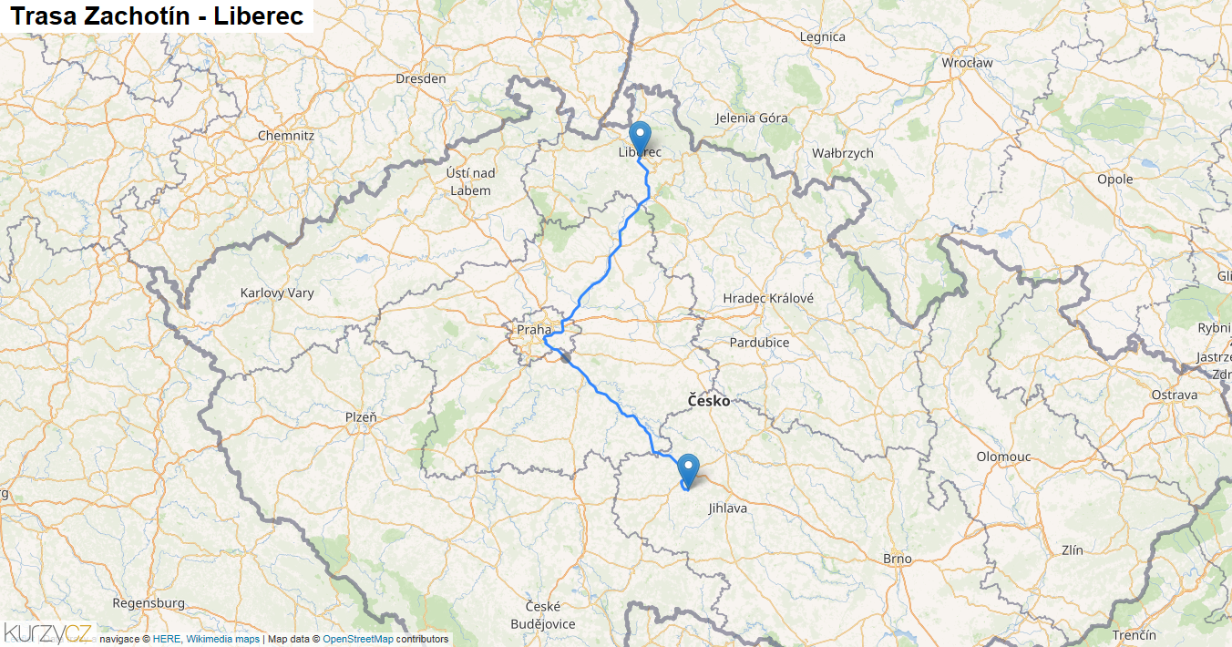 Zachotín-Liberec, mapa trasy