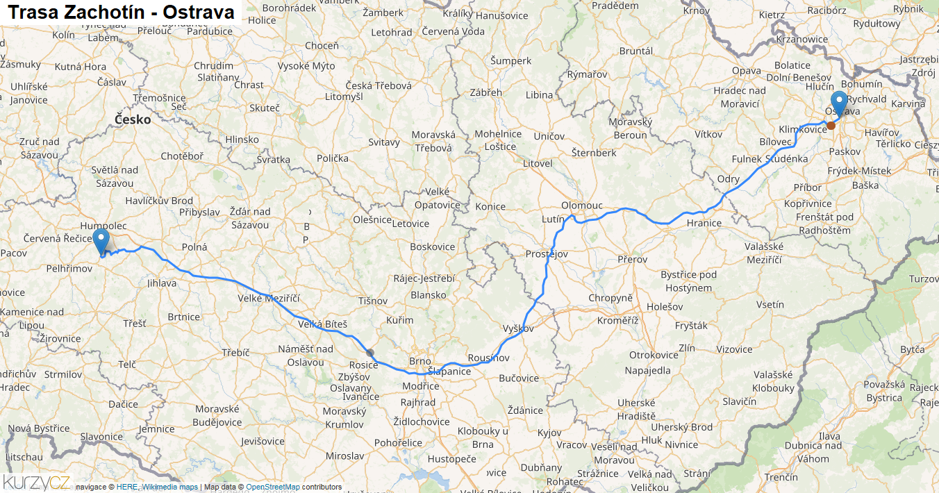 Zachotín-Ostrava, mapa trasy