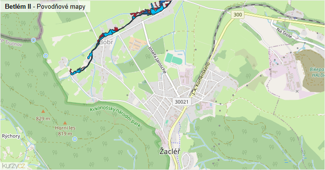 Betlém II - záplavové mapy stoleté vody