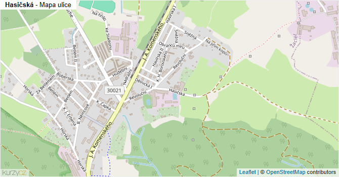 Hasičská - mapa ulice