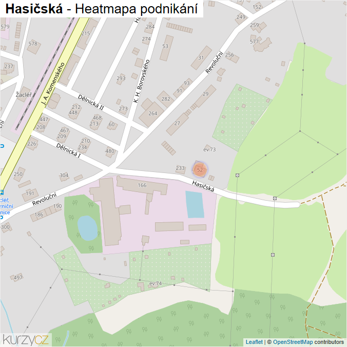 Mapa Hasičská - Firmy v ulici.