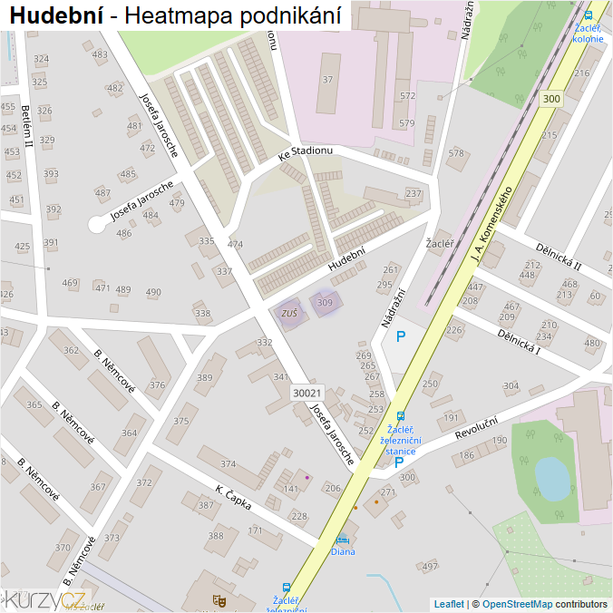 Mapa Hudební - Firmy v ulici.