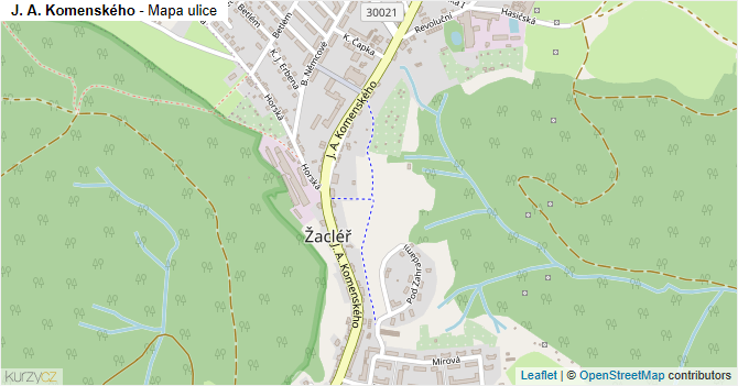 J. A. Komenského - mapa ulice