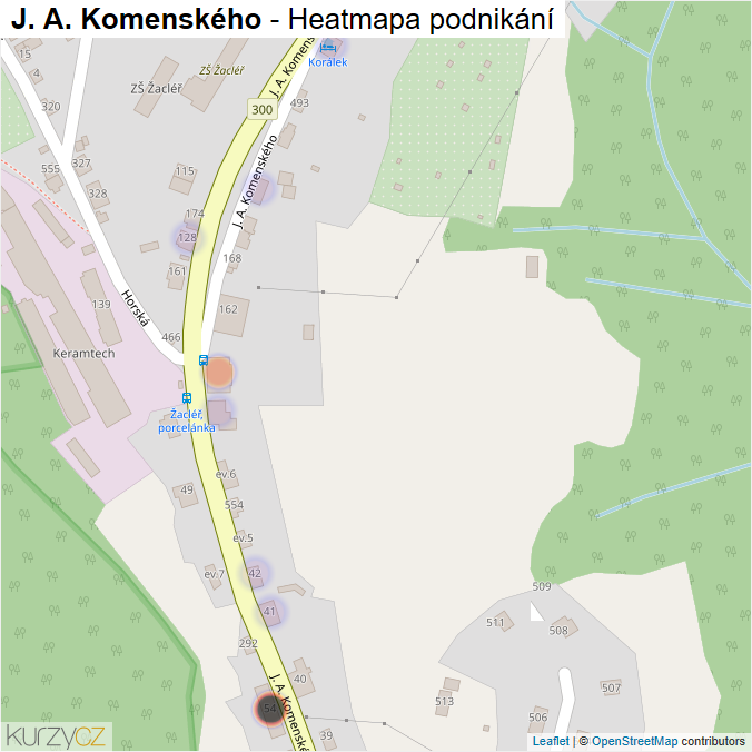 Mapa J. A. Komenského - Firmy v ulici.