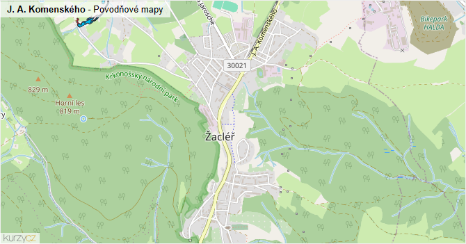 J. A. Komenského - záplavové mapy stoleté vody