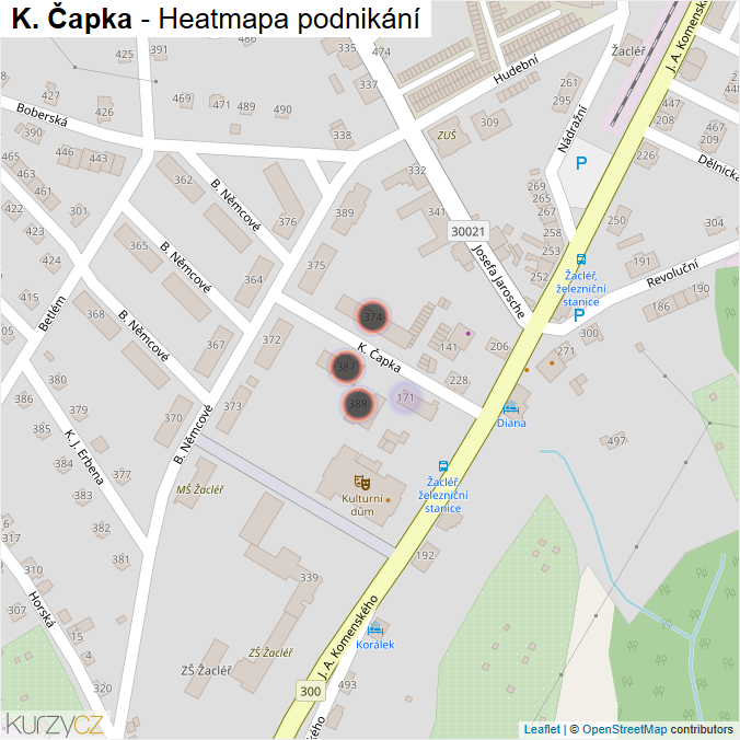 Mapa K. Čapka - Firmy v ulici.