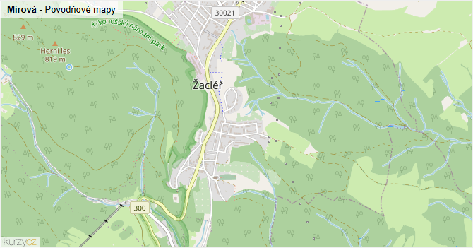 Mírová - záplavové mapy stoleté vody