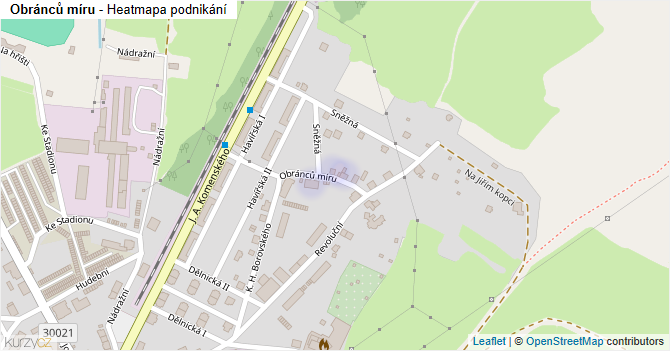 Obránců míru - mapa podnikání