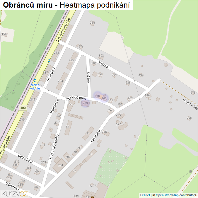 Mapa Obránců míru - Firmy v ulici.