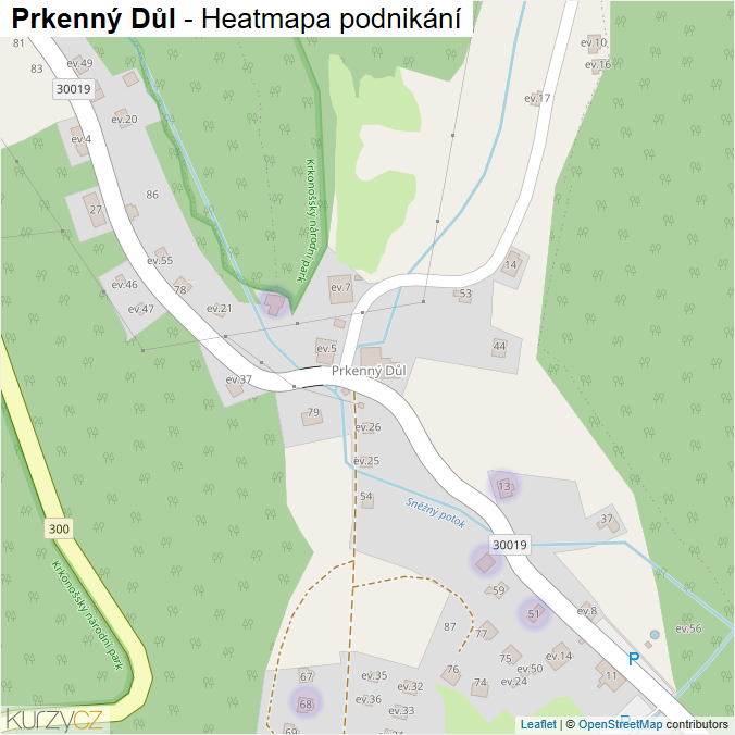 Mapa Prkenný Důl - Firmy v části obce.