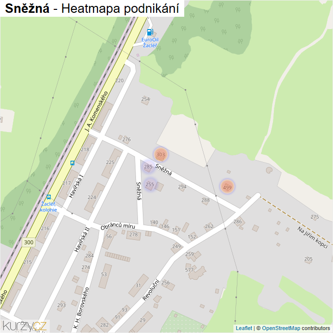 Mapa Sněžná - Firmy v ulici.