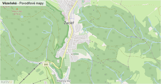 Vězeňská - záplavové mapy stoleté vody