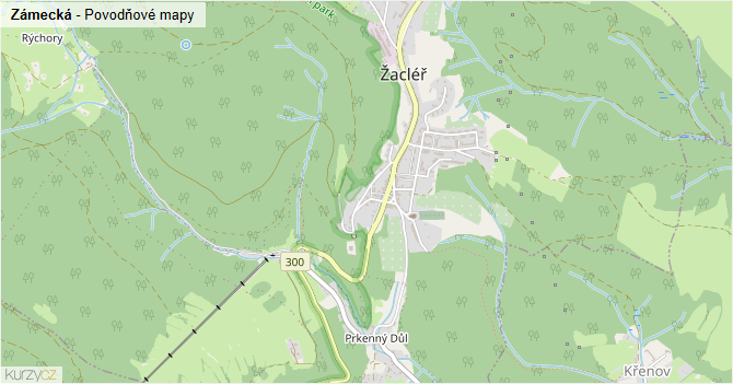 Zámecká - záplavové mapy stoleté vody