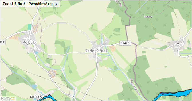 Zadní Střítež - záplavové mapy stoleté vody