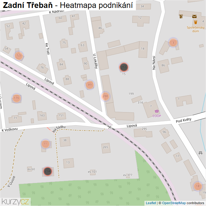Mapa Zadní Třebaň - Firmy v obci.