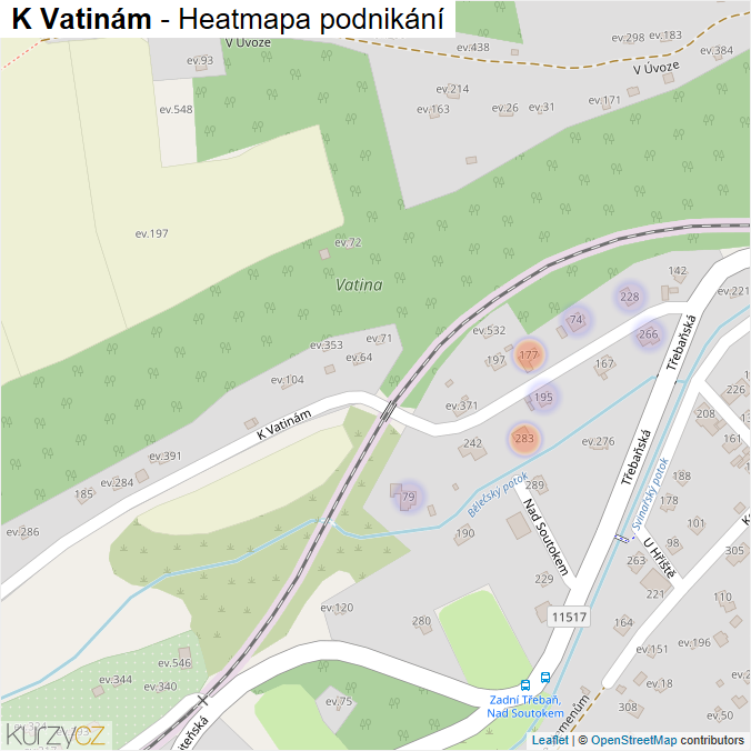 Mapa K Vatinám - Firmy v ulici.