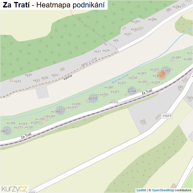 Mapa Za Tratí - Firmy v ulici.