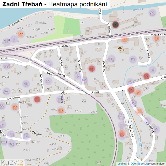 Mapa Zadní Třebaň - Firmy v části obce.