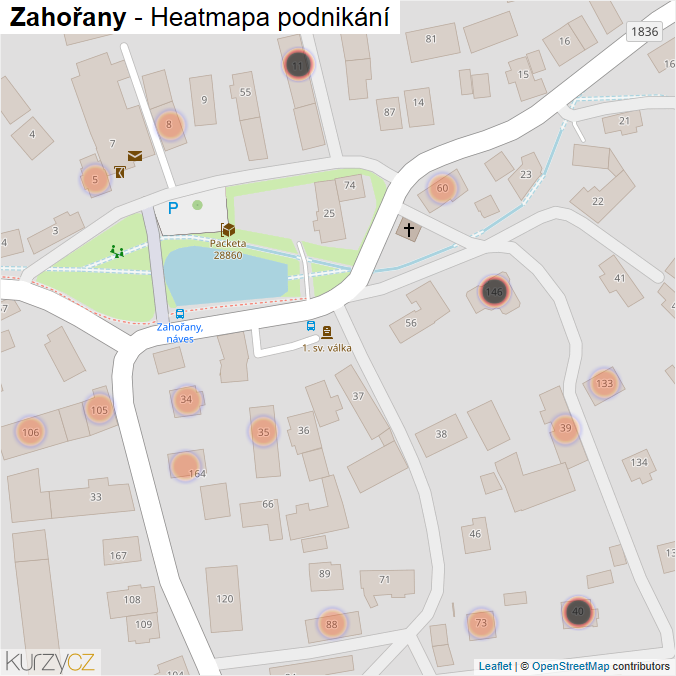Mapa Zahořany - Firmy v obci.