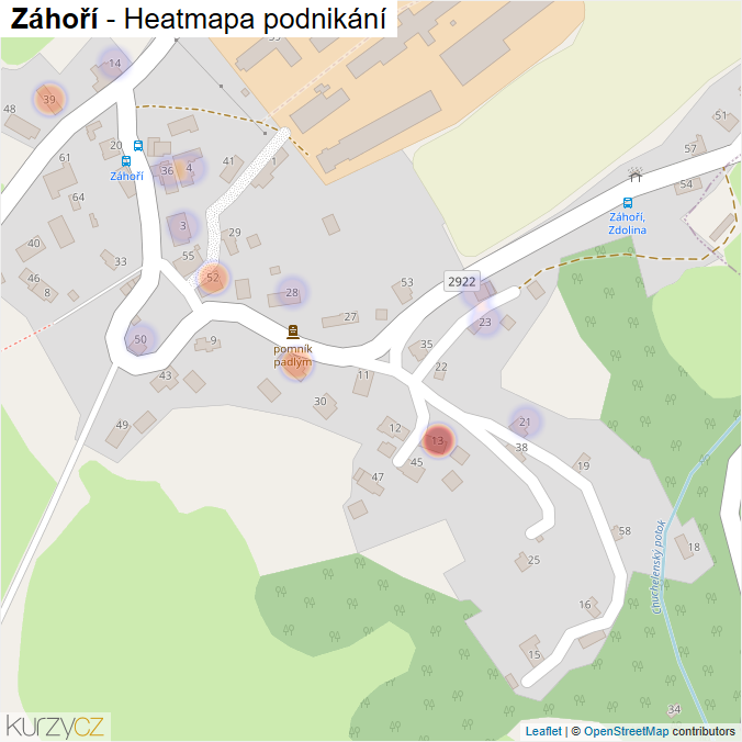 Mapa Záhoří - Firmy v části obce.