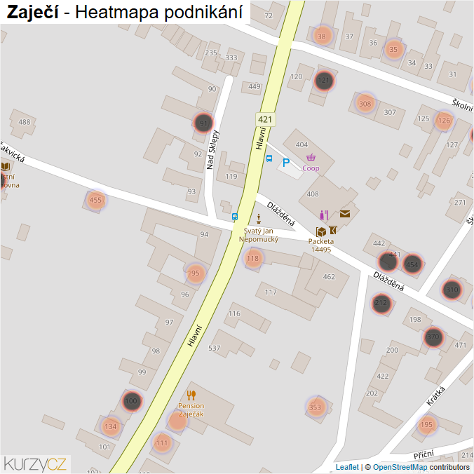 Mapa Zaječí - Firmy v obci.