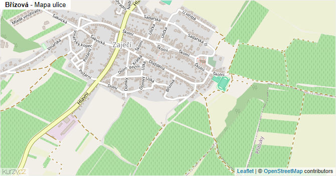Břízová - mapa ulice