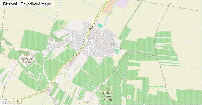Břízová - záplavové mapy stoleté vody