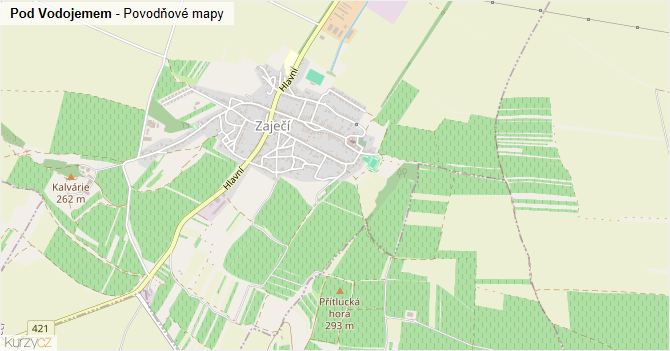Pod Vodojemem - záplavové mapy stoleté vody