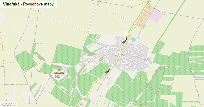 Vinařská - záplavové mapy stoleté vody