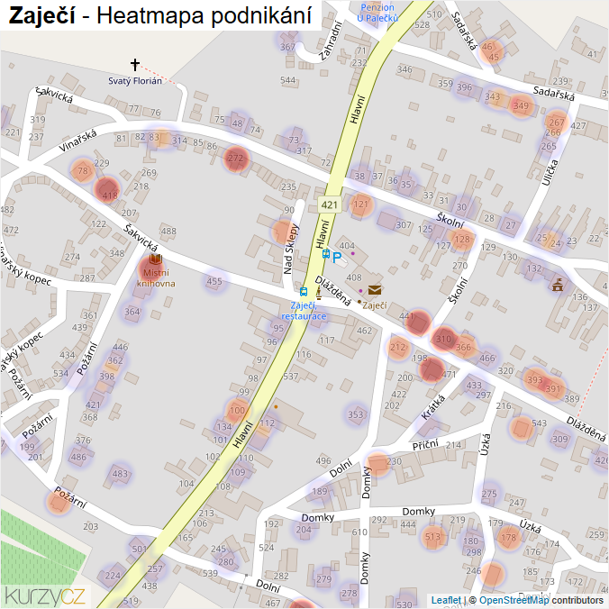 Mapa Zaječí - Firmy v části obce.