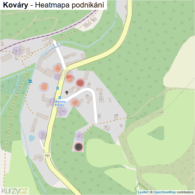 Mapa Kováry - Firmy v části obce.