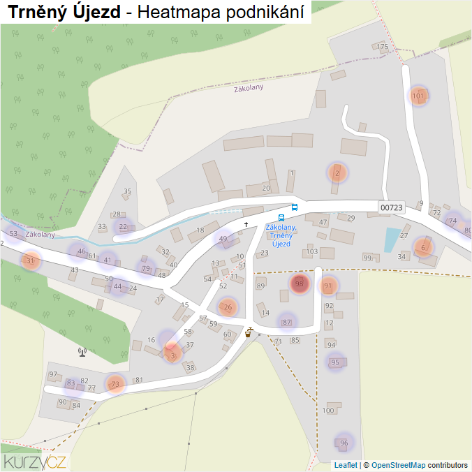 Mapa Trněný Újezd - Firmy v části obce.