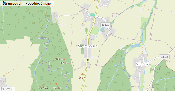 Štrampouch - záplavové mapy stoleté vody