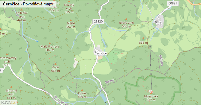 Černčice - záplavové mapy stoleté vody