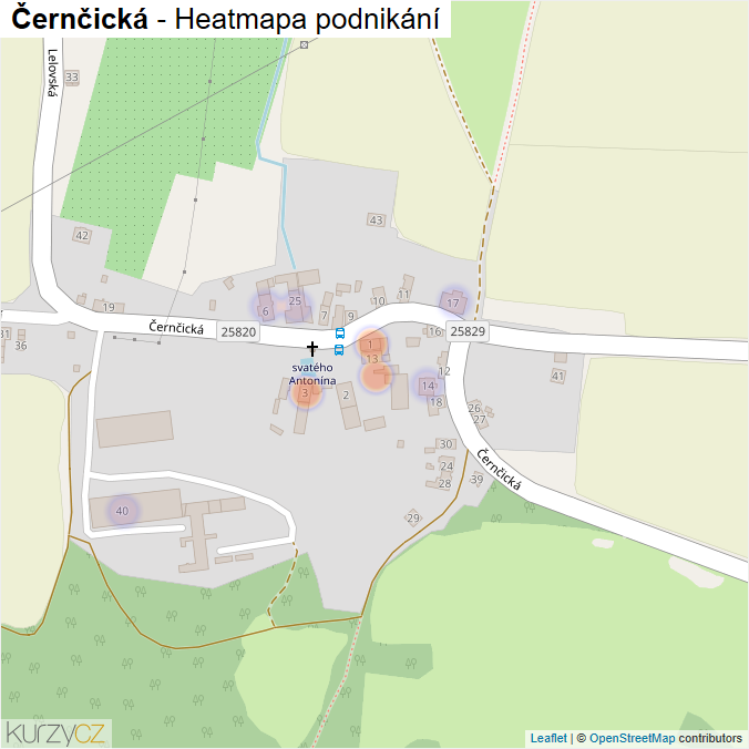 Mapa Černčická - Firmy v ulici.