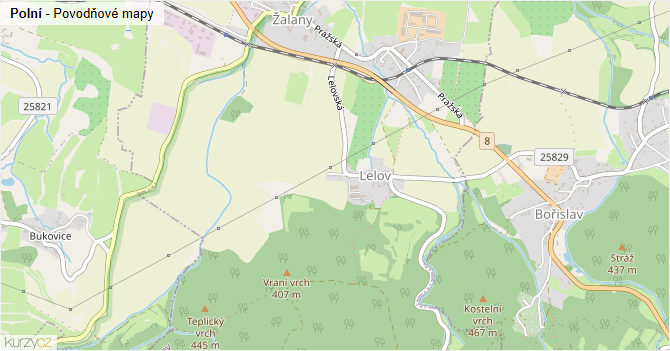 Polní - záplavové mapy stoleté vody