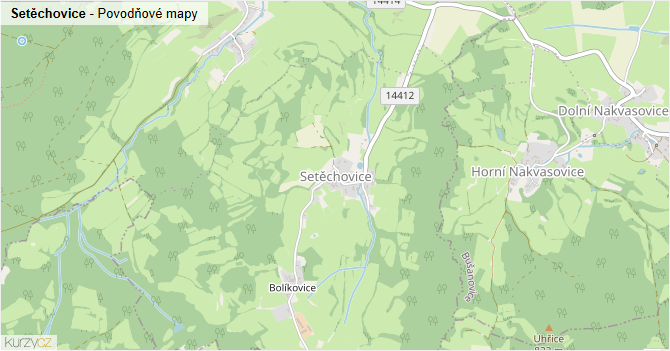 Setěchovice - záplavové mapy stoleté vody