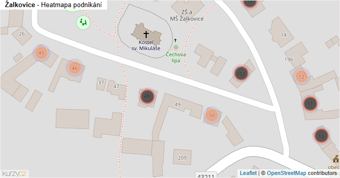 Žalkovice - mapa podnikání