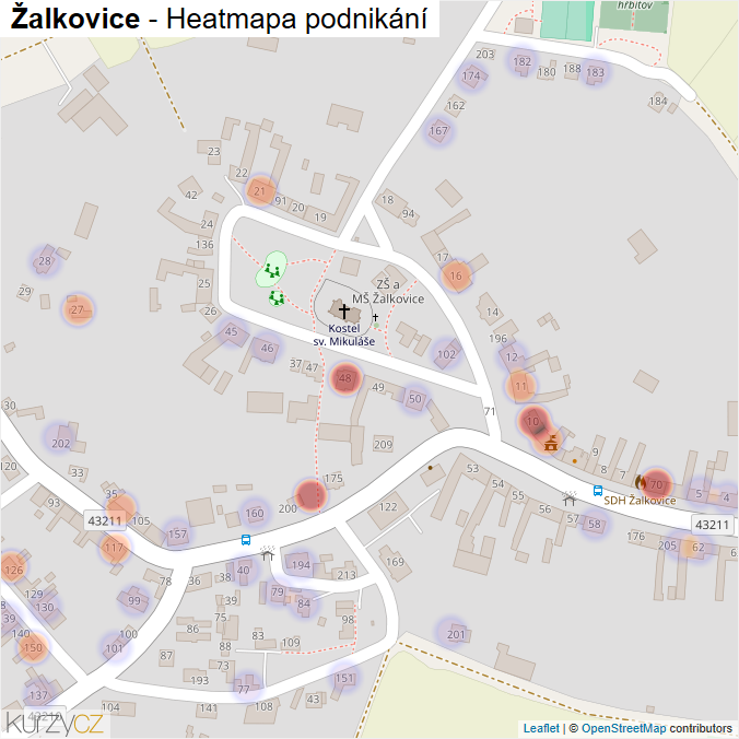 Mapa Žalkovice - Firmy v části obce.