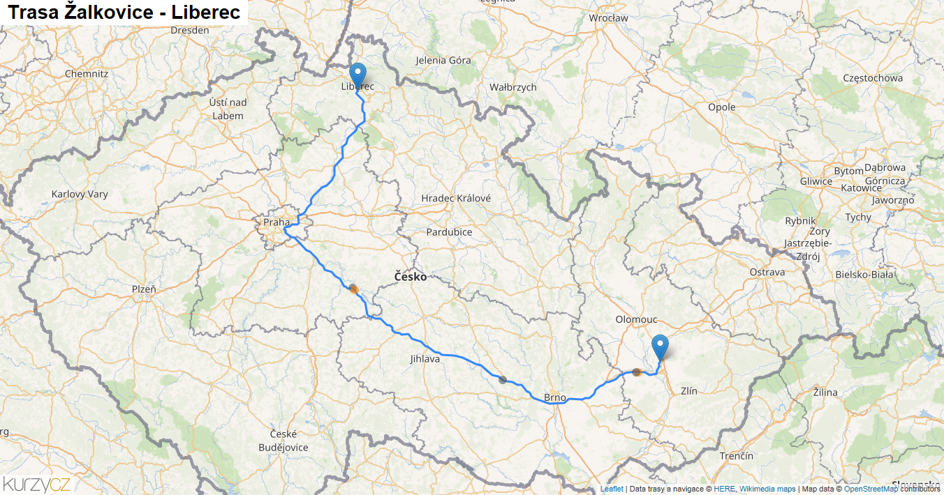 Žalkovice-Liberec, mapa trasy